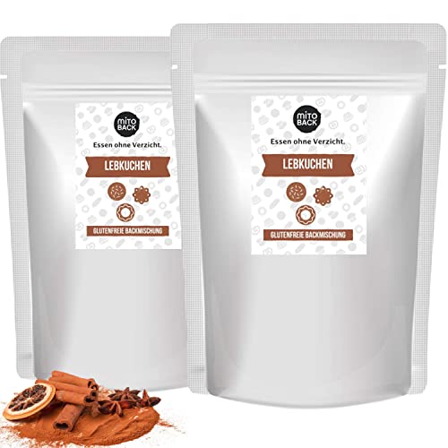 MITOBACK - Lebkuchen Backmischung 2er Set á 224 g - Eiweiß Gebäck Backmischungen für Weihnachten - Weihnachts-Kleingebäck zum Backen: Glutenfrei, Eiweißreich, Ballaststoffreich bei Diabetes & Zöliakie von MITOBACK