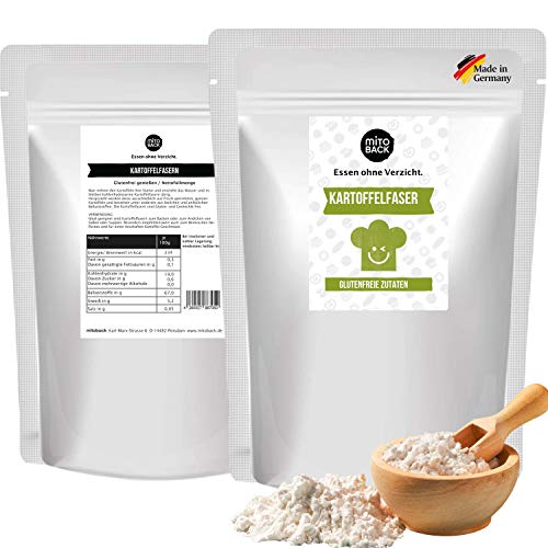 MITOBACK - 100% Kartoffelfasern 3 x 250 g Premiumqualität (Aus deutschen Kartoffeln) - Kartoffel Fasern ideal zum Backen für Brot & Backwaren - Kartoffelfasermehl (Lower Carb, Keto, Vegan, Glutenfrei) von MITOBACK