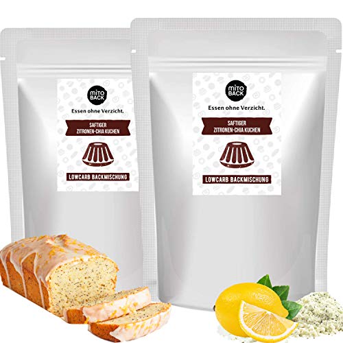 MITOBACK - 2er Set Saftiger Zitronen-Chia Kuchen Backmischung á 240 g, Glutenfreie Zitronen Chia Kuchenbackmischung bei Diabetes & Zöliakie geeignet: Hefefrei, Sojafrei, ohne Gluten und Lower Carb von MITOBACK