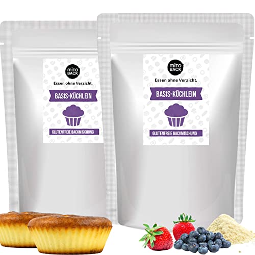 MITOBACK - Backmischung Basisküchlein: 2er Set Basis Küchlein glutenfrei - Protein Fitness Muffin Fertigback-Mischung - Backmischung Hefefrei, Nussfrei & Eiweißreich ideal bei Diabetes & Zöliakie von MITOBACK