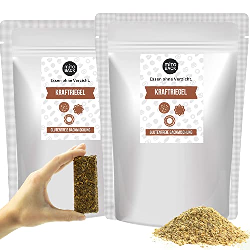 MITOBACK - Kraftriegel Backmischung 2er Set á 255 g - Eiweißriegel Backmischungen - Fitness Snack als Eiweiß Riegel - Energieriegel: Glutenfrei, Eiweißreich, Ballaststoffreich bei Diabetes & Zöliakie von MITOBACK