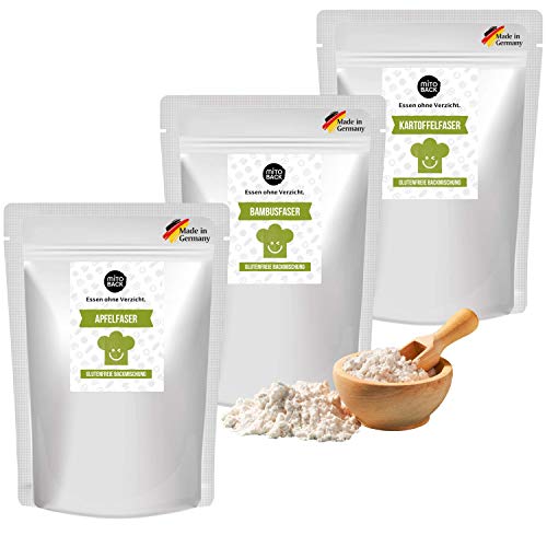 MITOBACK - Faser-Set zum Backen und Kochen 3 x 250 g - 1 x Bambusfasern, 1 x Apfelfasern & 1 x Kartoffelfasern - Nährstoffreiche Mehlalternative (Lower Carb, Keto, Vegan, Glutenfrei, Paleo) von MITOBACK