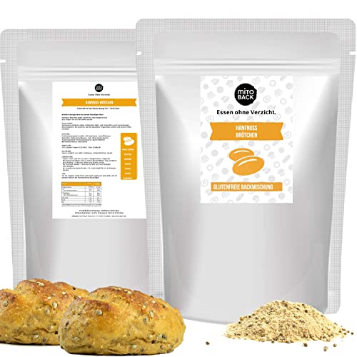 MITOBACK - Hanfnuss Brötchen Backmischung 130 g - Eiweiß Brötchen: Glutenfrei Sojafrei & Hefefrei - Proteinreiche & Ballaststoffreich Brötchen-Mischung ideal bei Diabetes & Zöliakie von MITOBACK