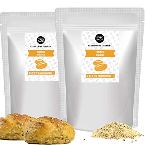 MITOBACK - Hanfnuss Brötchen Backmischung im 2er Set á 130 g - Eiweiß Brötchen: Glutenfrei Sojafrei & Hefefrei - Proteinreiche & Ballaststoffreich Brötchen-Mischung ideal bei Diabetes & Zöliakie von MITOBACK