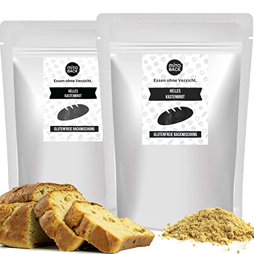 MITOBACK - Helles Kastenbrot Brotbackmischungen 2er Set á 108 g - Glutenfreies Brot - Eiweiß Brotbackmischung - Eiweißbrot Lower Carb, Glutenfrei und Sojafrei ideal für Diabetes & Zöliakie von MITOBACK