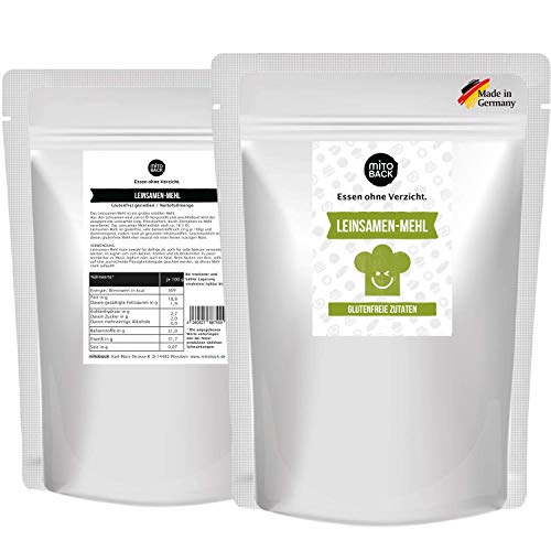 MITOBACK - Leinsamenmehl grob und teilentölt zum Backen in 2 x 400 g Packung - Leinsamen Mehl für Brot & Backwaren - Goldleinsamenmehl geschrotet für eine perfekte Textur: Glutenfrei, Vegan von MITOBACK