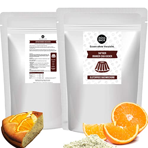 MITOBACK - Saftiger Orangen-Chia Kuchen Backmischung á 240 g - Kuchenbackmischung für Weihnachten: Glutenfrei, Sojafrei, Hefefrei, Ballaststoffreich - Fertigteigmischung auch bei Diabetes & Zöliakie von MITOBACK