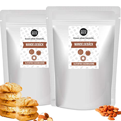 MITOBACK - Mandelgebäck Backmischung 2er Set á 203 g - Eiweiß Mandelkekse Backmischungen - Kleingebäck Mandel Kekse: Glutenfrei (mit Nussmehl), Eiweißreich, Ballaststoffreich bei Diabetes & Zöliakie von MITOBACK