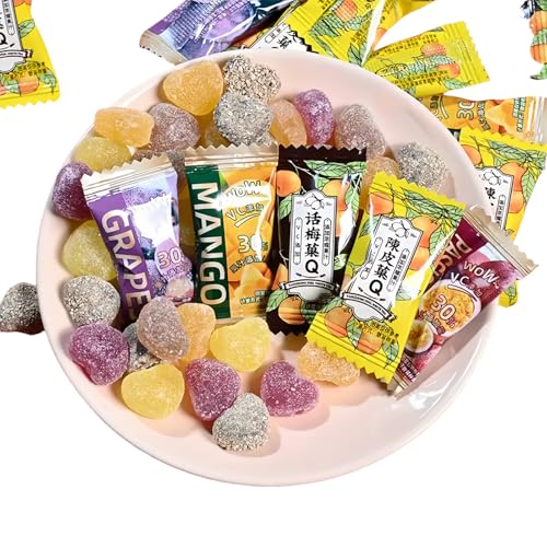 MKSDDF-60 Verschiedene Fruchtgummis – Mango, Traube, Passionsfrucht, Orangenschale Und Pflaume (5 Geschmacksrichtungen) | Saftige, Zähe, Vegane Gummibärchen | Partysnack, Lunchbox-Snack von MKSDDF