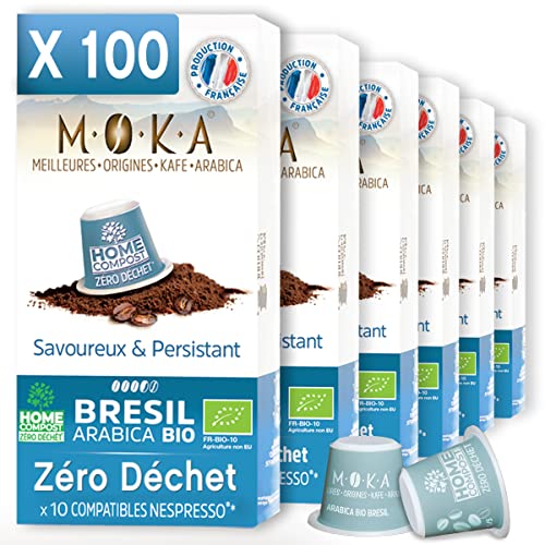 MOKA - 100% reiner Arabica-Kaffee aus Brasilien Intensität 7 - Origineller und Bio-Kaffee - 100 Kapseln Kompatibel mit Nespresso* - Zero Waste - Biologisch abbaubar und Home Compost - Frankreich MOKA - 100% reiner Arabica-Kaffee aus Brasilien Intensität 7 - Origineller und Bio-Kaffee - 100 Kapseln Kompatibel mit Nespresso* - Zero Waste - Biologisch abbaubar und Home Compost - Frankreich von TERRAMOKA
