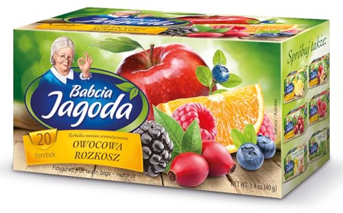 Babcia Jagoda - Früchtetee „Fruchtige Verführung“ - 20 Teebeutel - Mit Hibiskus, Apfel, Aronia, Brombeere, Hagebutte, Orangenschale - Intensiver Fruchtig, Koffeinfrei, Vegan, Natürlich, Cay - 40g Babcia Jagoda - Früchtetee „Fruchtige Verführung“ - 20 Teebeutel - Mit Hibiskus, Apfel, Aronia, Brombeere, Hagebutte, Orangenschale - Intensiver Fruchtig, Koffeinfrei, Vegan, Natürlich, Cay - 40g von MOKATE