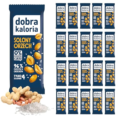 Dobra Kaloria - Salziger Erdnuss Riegel - 20er Pack - Fruchtriegel, 96% Früchte Nüsse, Naturzucker, Nur 4 Zutaten, Reich an Ballaststoffen - Gesunder Snack für unterwegs, Arbeit oder Sport - 20x35g von MOKATE