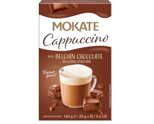 MOKATE - Cappuccino Belgische Schokolade - Cremiger Instant-Kaffee mit Milchschaum - Chocolate Coffee - Schokoladen-Kaffee Aromatisch Süß Kaffeepulver - Einfach mit Heißem Wasser Aufgießen - 160g von MOKATE