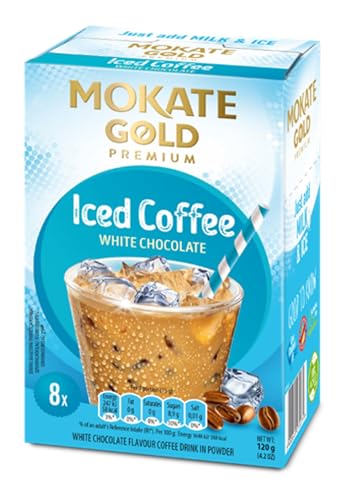 MOKATE® Eiskaffee Gold Weiße Schokolade - 1 Box - 120g - 8 Sticks - Iced Coffee Gold White Chocolate - Instant Kaffee Getränkepulver Koffeinhaltig Instantkaffee Pulver - Cremiger Intensives Aroma von MOKATE