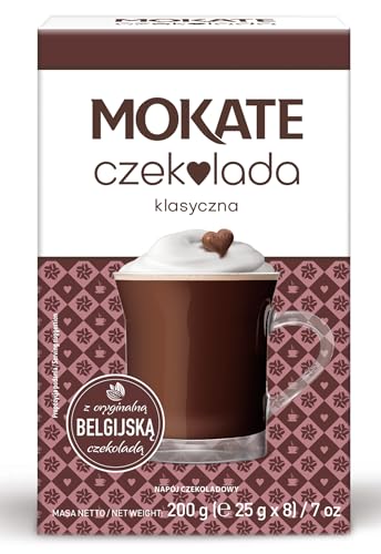 MOKATE - Trinkschokolade Klassisch - 8 Sachets - Mit Belgischer Schokolade - Hot Chocolate Classic - Heiße Schokolade, Einfache Zubereitung, Milch oder Wasser Hinzufügen, für die Ganze Familie - 200g von MOKATE
