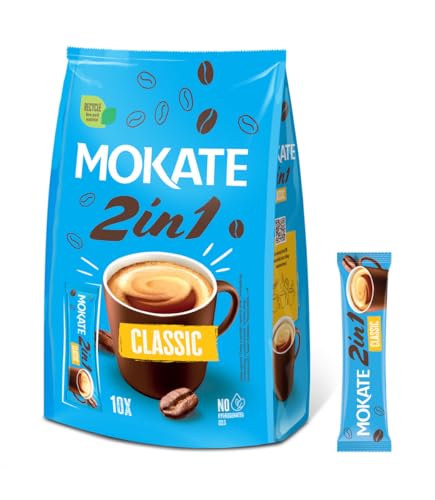 MOKATE - 2in1 Instant Kaffee Classic - 10 Sachets - Cremiger Instant-Kaffeemix mit Löslichem Kaffee & Milch, Ohne Zuckerzusatz Schnelle Zubereitung, Vollmundiger Geschmack, Perfekt für Unterwegs - 80g von MOKATE
