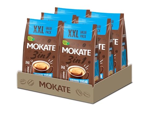 MOKATE - 3in1 Instant Kaffee Brauner Zucker XXL - 6er Pack - 6x24 Sachets x 17g - Cremiger Instant-Kaffeemix mit Braunem Zucker, Milch & Löslichem Kaffee, Schnelle Zubereitung, Vollmundiger Geschmack von MOKATE