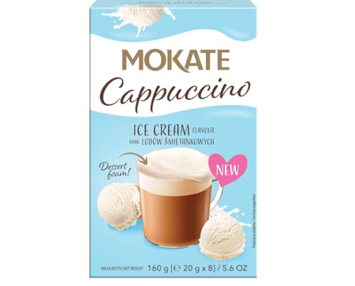 MOKATE - Cappuccino Eiscreme - Cremiger Instantkaffee mit Milchschaum & Sanftem Eiscreme-Aroma, Aromatisch & Vollmundig, Schnelle Zubereitung, Einfach mit Heißem Wasser Aufgießen - 160g von MOKATE