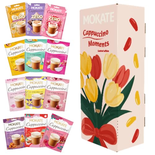 MOKATE Cappuccino Moments Geschenkset - 24 Beutel Cappuccino in 12 Verschiedenen Geschmacksrichtungen, Premium Kaffee Geschenk für Männer & Frauen, Aromatisch, Cremiger Instant-Kaffee mit Milchschaum MOKATE Cappuccino Moments Geschenkset - 24 Beutel Cappuccino in 12 Verschiedenen Geschmacksrichtungen, Premium Kaffee Geschenk für Männer & Frauen, Aromatisch, Cremiger Instant-Kaffee mit Milchschaum von MOKATE
