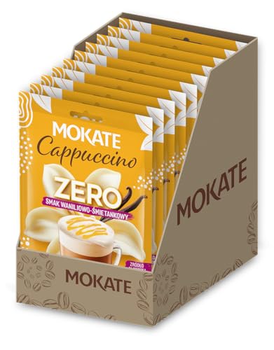 MOKATE - Cappuccino ZERO Vanille & Creme - 10er Pack - 10x20g - Ohne Zuckerzusatz Instant-Cappuccino mit Vollmundigem Geschmack - Ohne Palmöl, Mit Stevia & Ballaststoffen Kaffeepulver von MOKATE