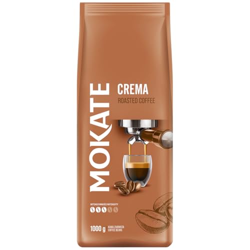 MOKATE - Crema Gerösteter Kaffee 1kg - Kaffeebohnen 80% Roubusta, 20% Arabica - Frisch Geröstet, Nussige Geschmacksnote, Dunkler Röstgrad, Intensives Aroma, Milde Säure, Ideal Für Kaffeemaschinen von MOKATE