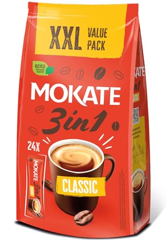 MOKATE® 3 in 1 XXL Instantkaffee Classic | 24 Sticks x 17g | Instant Kaffee Getränkepulver aus löslichem Bohnenkaffee Smooth & Creamy Pulver Getränke Cremiger Geschmack IntensivesAroma von MOKATE