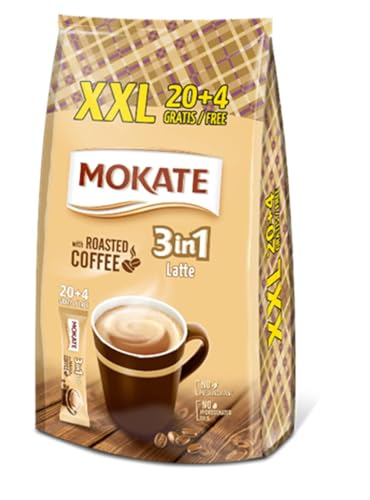 MOKATE - 3in1 XXL Instant Kaffee Latte - 24 Sachets x 15g - Cremiger Instant-Kaffeemix, Milch & Löslichem Kaffee - Schnelle Zubereitung, Vollmundiger Geschmack - 408g von MOKATE
