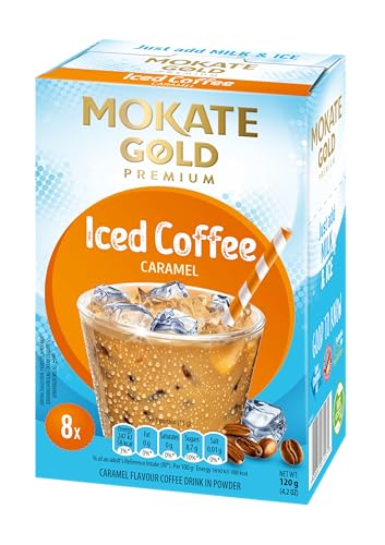 Mokate Gold Iced Coffee Drink Caramel 1 Box 8 Sachets 120g Instantkaffee Kaffeegetränk Instantkaffee Samtig und Aromatisch Cremiger Kaffee Getränk von MOKATE