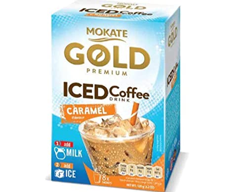 Mokate Gold Iced Coffee Drink Caramel 1 Box 8 Sachets 120g Instantkaffee Kaffeegetränk Instantkaffee Samtig und Aromatisch Cremiger Kaffee Getränk von MOKATE