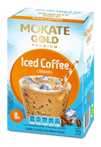 Mokate Gold Iced Coffee Drink Caramel 1 Box 8 Sachets 120g Instantkaffee Kaffeegetränk Instantkaffee Samtig und Aromatisch Cremiger Kaffee Getränk von MOKATE