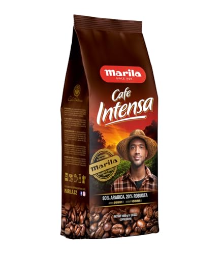 Mokate-Kaffee MARILA COFFEE INTENSA 80% Arabica 20% Robusta-Mischung aus Kaffeebohnen 1 kg | Karamell | Ganze Bohnen | Perfekt für Kaffeemaschinen. Frisch geröstet, intensiverer Geschmack und Aroma von MOKATE