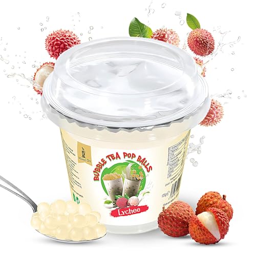 MOMO's TEA Bubble Tea Perlen Lychee, Popping Boba, Litchi Geschmack, Vegan und glutenfrei, Halal, 120g von MOMO's TEA