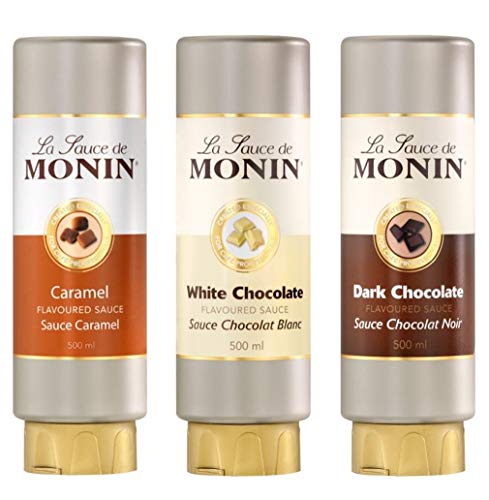 Monin Flavoured Saucen-Set, Karamell, Helle & Dunkle Schokolade, 3er Set, 3 x 500 ml von MONIN