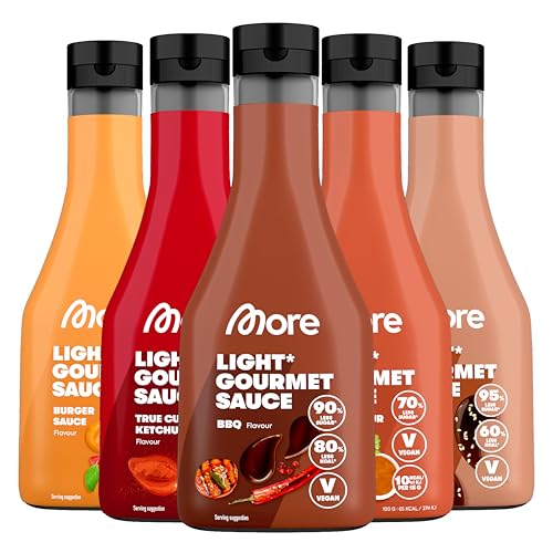 MORE Light Gourmet Sauce, 5 x 285ml, kalorienreduzierte Soße, ohne Zuckerzusatz und unnötigem Fett (Sorten können variieren) von MORE NUTRITION