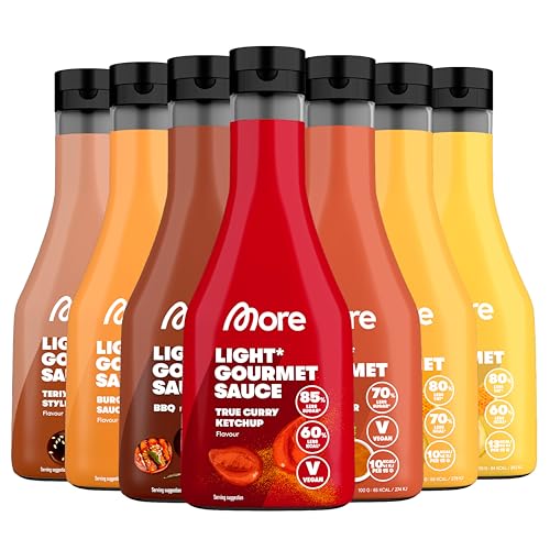 MORE Light Gourmet Sauce, 7 x 285ml, kalorienreduzierte Soße, ohne Zuckerzusatz und unnötigem Fett (Sorten können variieren) von MORE NUTRITION