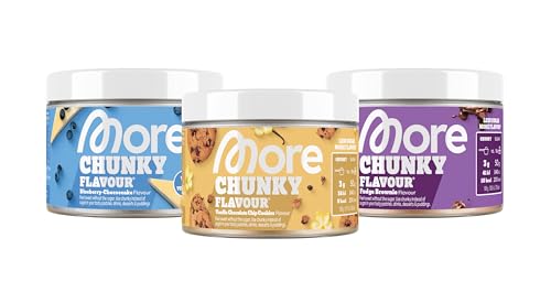 MORE Chunky Flavour, 3er Bundle, 3 x 150 g, Blueberry Cheesecake, Fudge Brownie, Vanilla Chocolate Chip Cookie, Geschmackspulver zum Süßen, ohne viel Zucker und Kalorien, mit Laktase MORE Chunky Flavour, 3er Bundle, 3 x 150 g, Blueberry Cheesecake, Fudge Brownie, Vanilla Chocolate Chip Cookie, Geschmackspulver zum Süßen, ohne viel Zucker und Kalorien, mit Laktase von MORE NUTRITION