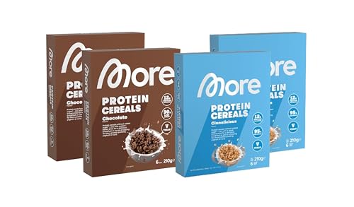 MORE NUTRITION Protein Cereals, 4 x 210g, 2 x Cinnalicious & 2 x Chocolate, Frühstückscerealien von MORE NUTRITION