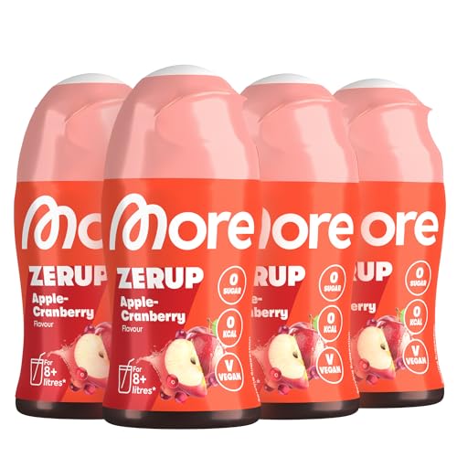 MORE Zerup, Apple Cranberry, 4 x 65 ml (bis 32 L Fertiggetränk) - Zero Sirup mit Apfel Cranberry Geschmack von MORE NUTRITION