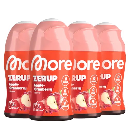 MORE Zerup, Apple Cranberry, 4 x 65 ml, für bis zu 32 l Fertiggetränk, zuckerfreier Sirup mit echten Fruchtextrakten, vegan, zero Kalorien - made in Germany von MORE NUTRITION