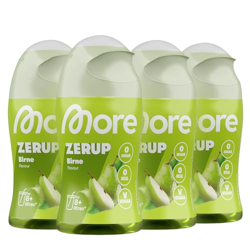 MORE Zerup, Birne, 4 x 65 ml, für bis zu 32 l Fertiggetränk, zuckerfreier Sirup mit echten Fruchtextrakten, vegan, zero Kalorien - made in Germany von MORE NUTRITION