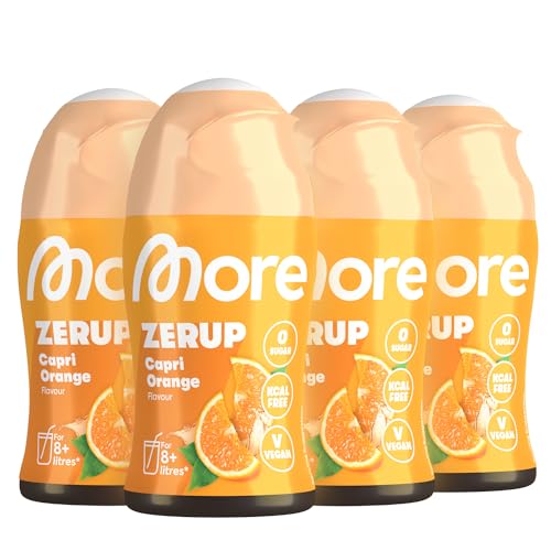 MORE Zerup, Capri Orange, 4 x 65 ml, für bis zu 32 l Fertiggetränk, zuckerfreier Sirup mit echten Fruchtextrakten, vegan, zero Kalorien - made in Germany von MORE NUTRITION