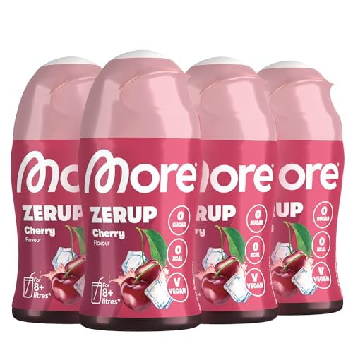 MORE Zerup, Cherry, 4 x 65 ml (bis 32 L Fertiggetränk) - Zero Sirup mit Kirsch Geschmack von MORE NUTRITION