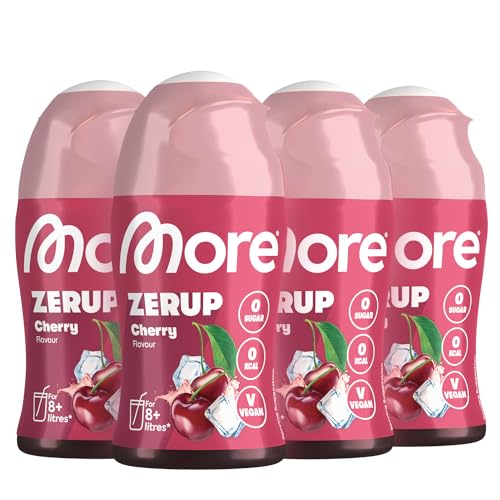 MORE Zerup, Cherry, 4 x 65 ml, für bis zu 32 l Fertiggetränk, zuckerfreier Sirup mit echten Fruchtextrakten, vegan, zero Kalorien - made in Germany von MORE NUTRITION