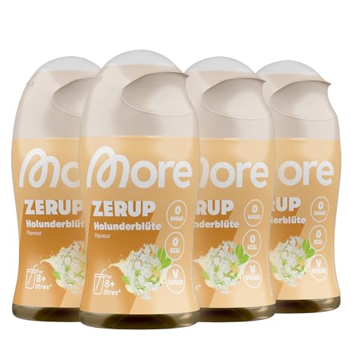 MORE Zerup, Holunderblüte, 4 x 65 ml, für bis zu 32 l Fertiggetränk, zuckerfreier Sirup mit echten Fruchtextrakten, vegan, zero Kalorien - made in Germany von MORE NUTRITION