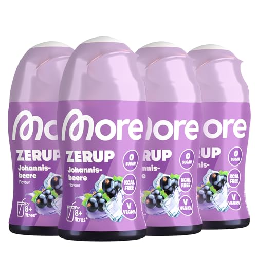 MORE Zerup, Johannisbeere, 4 x 65 ml (bis 32 L Fertiggetränk) - Zero Sirup mit Johannisbeere Geschmack von MORE NUTRITION