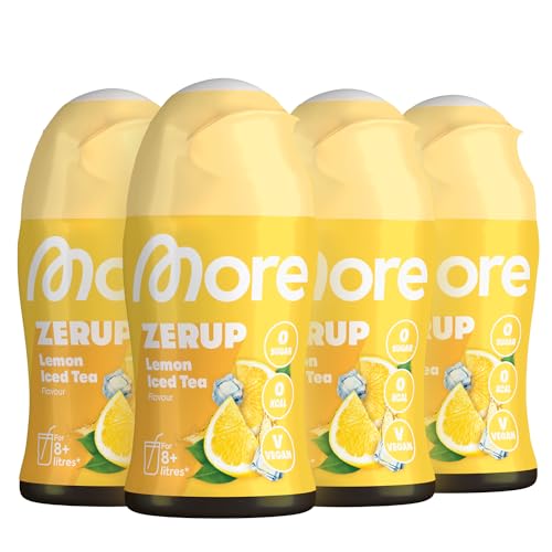 MORE Zerup, Lemon Iced Tea, 4 x 65 ml, für bis zu 32 l Fertiggetränk, zuckerfreier Sirup mit echten Fruchtextrakten, vegan, zero Kalorien - made in Germany von MORE NUTRITION