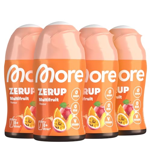MORE Zerup, Multifrucht, 4 x 65 ml, für bis zu 32 l Fertiggetränk, zuckerfreier Sirup mit echten Fruchtextrakten, vegan, zero Kalorien - made in Germany von MORE NUTRITION
