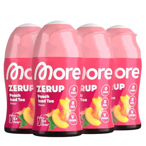 MORE Zerup, Peach Ice Tea, 4 x 65 ml (bis 32 L Fertiggetränk) - Zero Sirup mit Pfirsich Eistee Geschmack von MORE NUTRITION