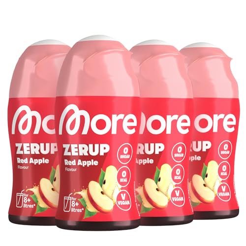 MORE Zerup, Red Apple, 4 x 65 ml, für bis zu 32 l Fertiggetränk, zuckerfreier Sirup mit echten Fruchtextrakten, vegan, zero Kalorien - made in Germany von MORE NUTRITION