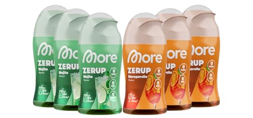 MORE Zerup, mixed 6er Mocktail Bundle, 6 x 65 ml, Mojito & Moreperello, für bis zu 48 l Fertiggetränk, zuckerfreier Sirup mit echten Fruchtextrakten, vegan, zero Kalorien - made in Germany MORE Zerup, mixed 6er Mocktail Bundle, 6 x 65 ml, Mojito & Moreperello, für bis zu 48 l Fertiggetränk, zuckerfreier Sirup mit echten Fruchtextrakten, vegan, zero Kalorien - made in Germany von MORE NUTRITION